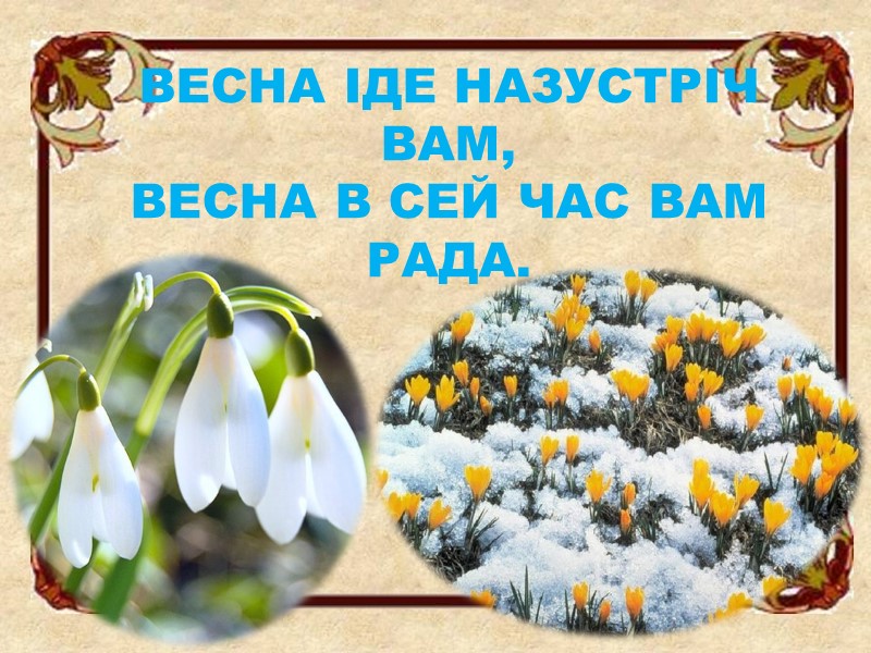 Весна іде назустріч вам,  Весна в сей час вам рада.